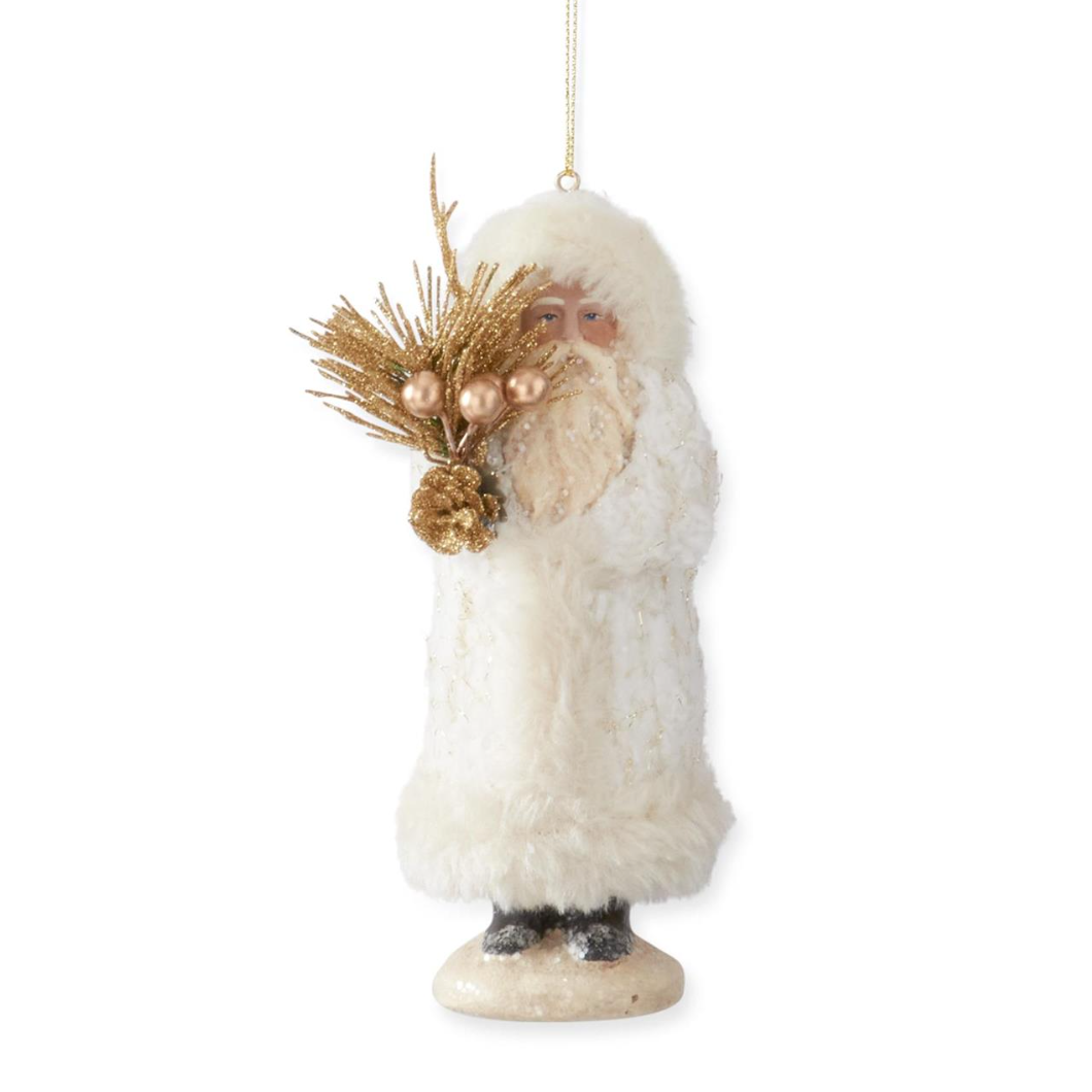 White Fleece Santa Ornament