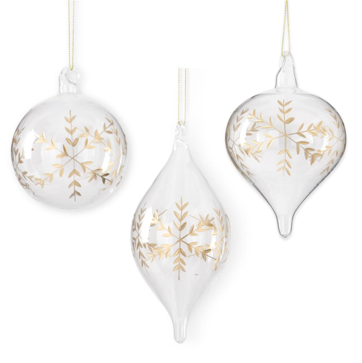Gold Glass Etched Snowflake Ornaments- Small