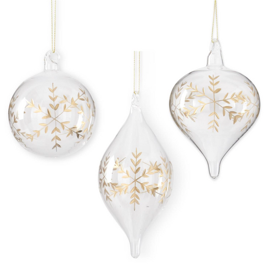 Gold Glass Etched Snowflake Ornaments- Small