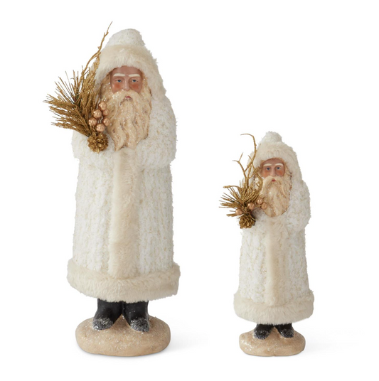 White Fleece Santa w/ Gold Branch