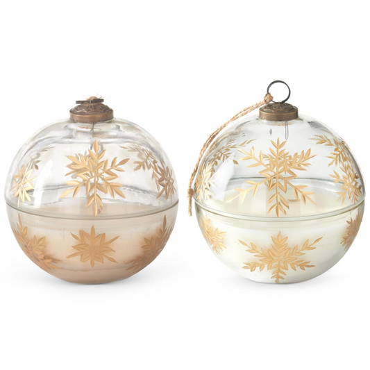 Etched Gold Snowflake Ornament Candle