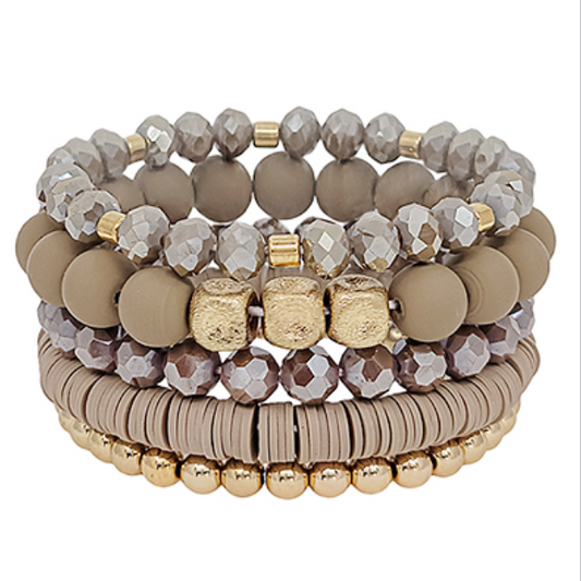Clay & Gold Beaded Bracelet Set