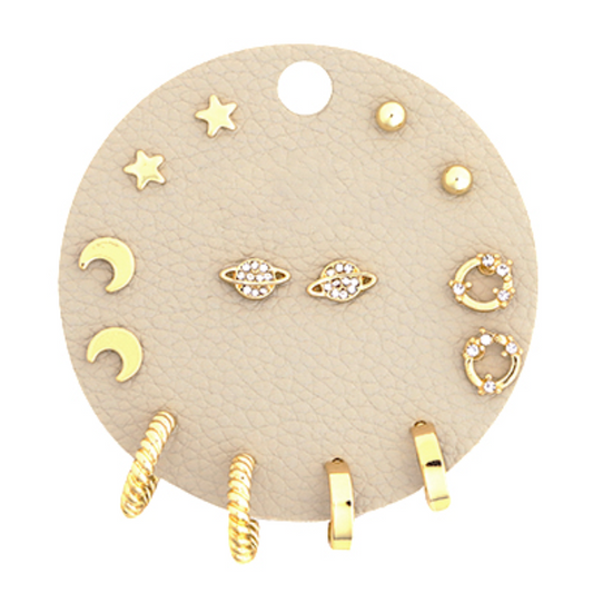 Star & Moon Metal Stud Hoops Set
