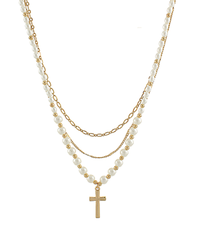 Addie Layered Cross & Pearl Necklace