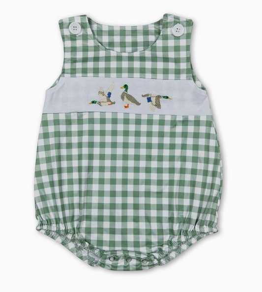 Green Plaid Sleeveless Duck Romper