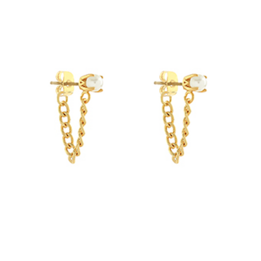 Leah Pearl & Chain Drop Earrings