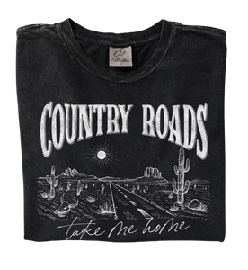 Country Roads Graphic Tee- Black