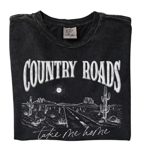 Country Roads Graphic Tee- Black