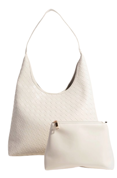 White Woven Leather Tote Bag