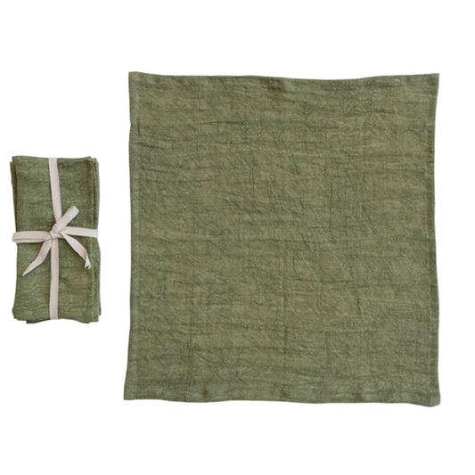 Moss Stonewashed Linen Napkins Set of 4
