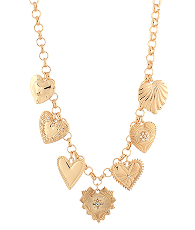 Chunky Heart Multi Charm Necklace