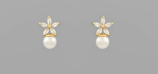Flower and Pearl Stud Earrings