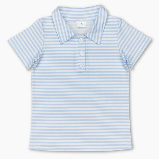 Cade Blue Striped Kids Polo Top
