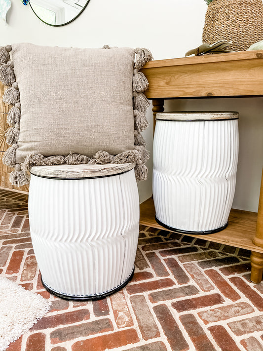 Round White Wood/Metal Side Table (Local Delivery Only) - Leyland Blue