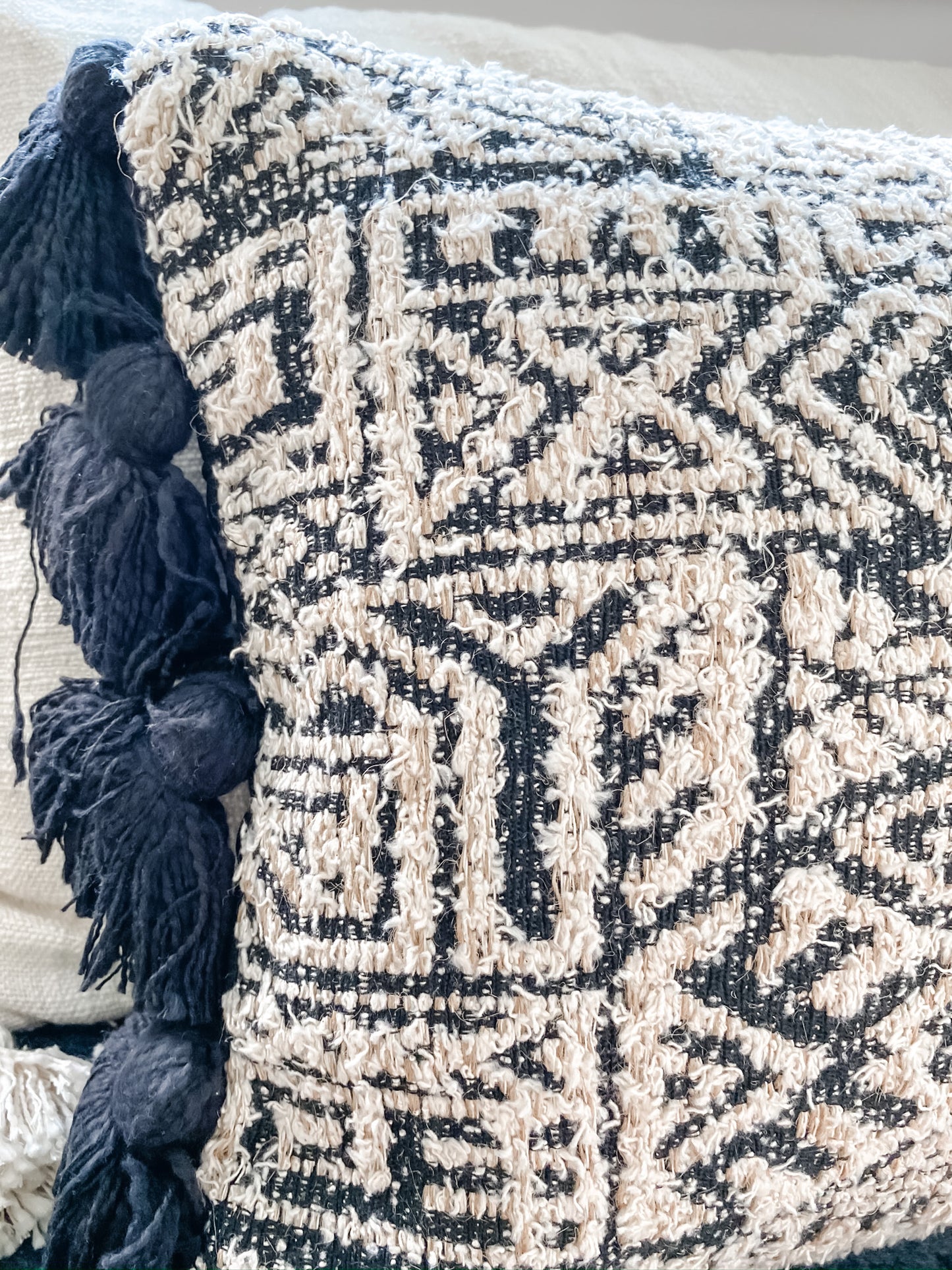 Black & White Patterned Lumbar Pillow - Leyland Blue