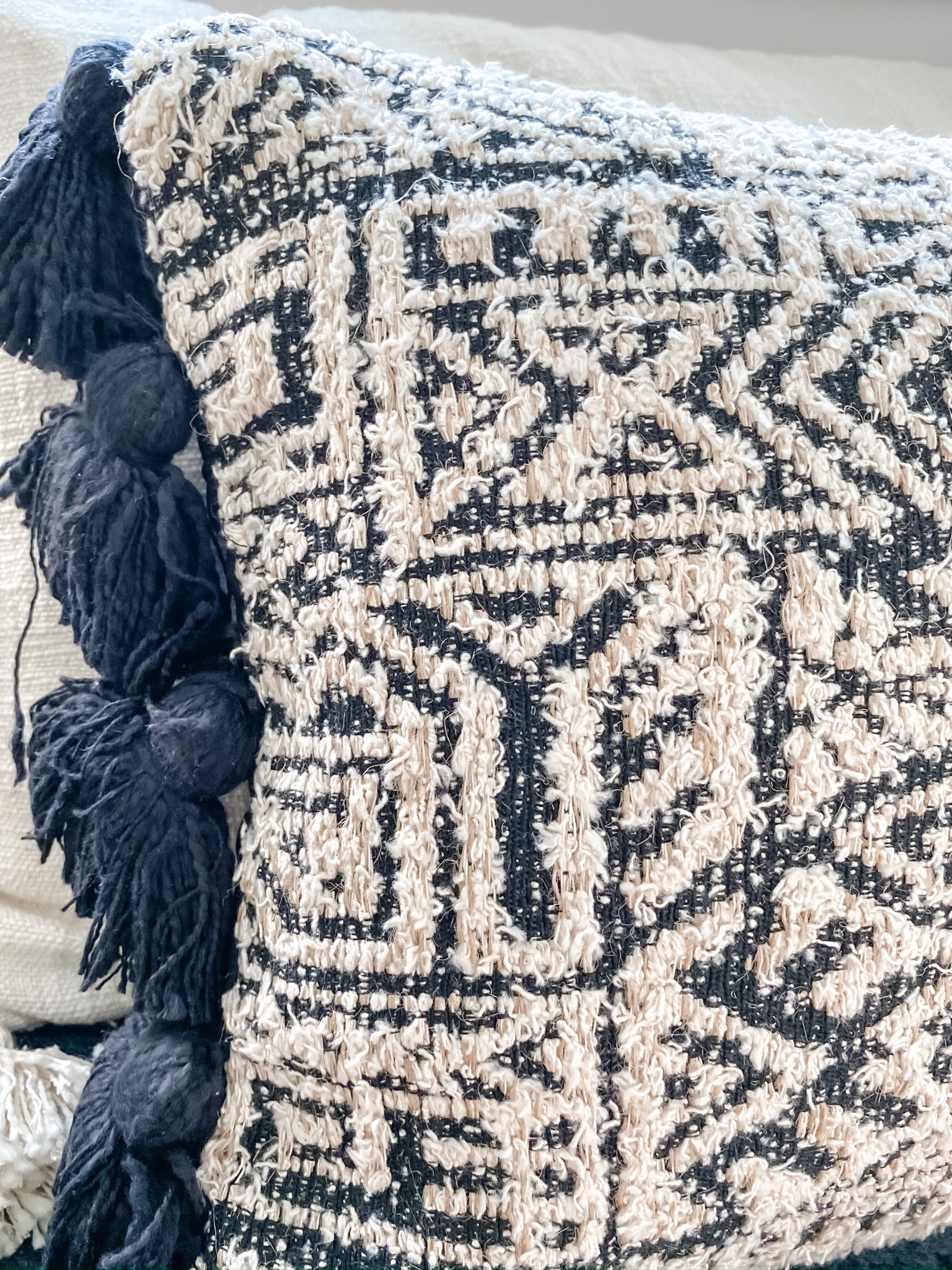 Black & White Patterned Lumbar Pillow - Leyland Blue