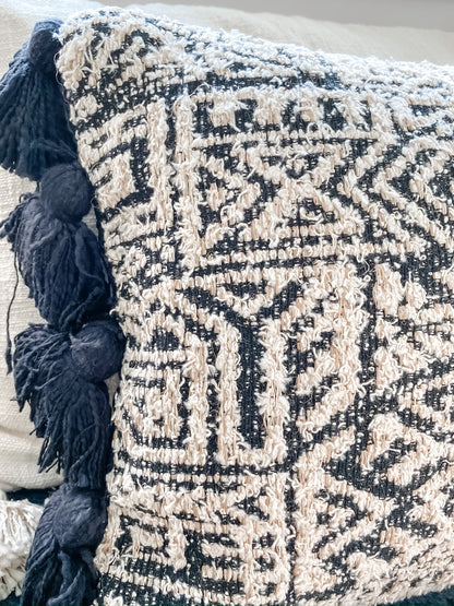 Black & White Patterned Lumbar Pillow - Leyland Blue