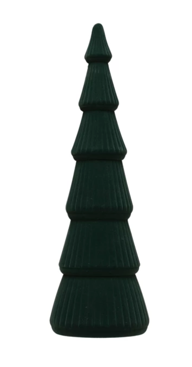 Wood Flocked Tree- Dark Green