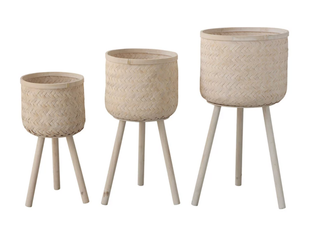 Bamboo Baskets With Legs in White