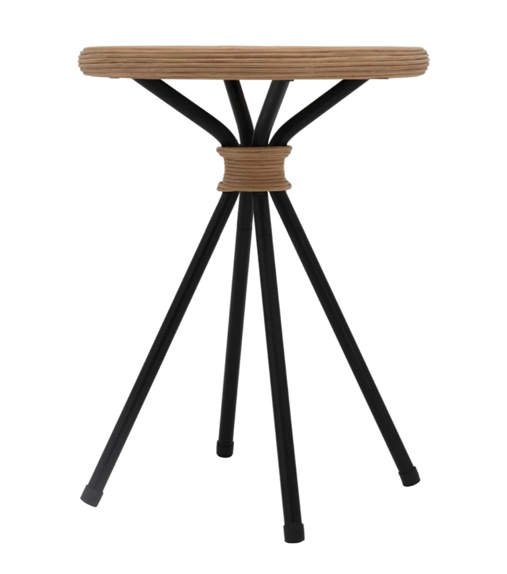 Rattan Stool with Black Legs