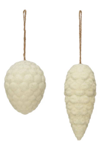 Silver Flocked Pinecone Ornament