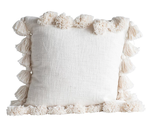 Cream Tassel Throw Pillow