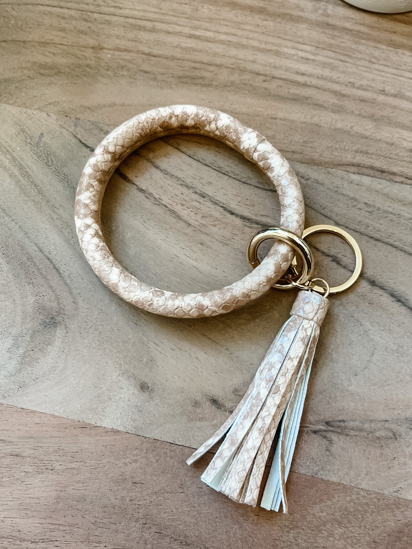 Tan Snake Skin Key Ring Bracelet