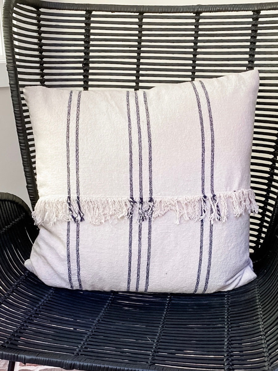 Navy Striped Fringe Pillow